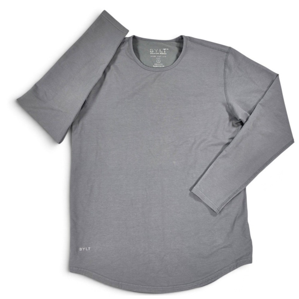 BYLT Premium Basics Lux Drop Cut Long Sleeve Shirt Grey Medium Mens Essential